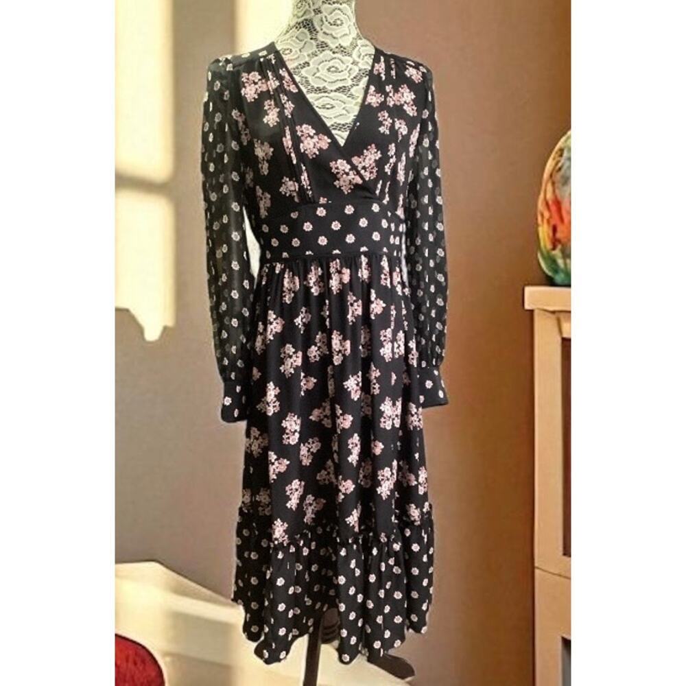 Kate Spade New York silk midi floral tulle sleeve dress size 10‎